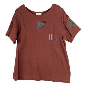 Play Alegre Short Sleeve Top Hand Painted Cotton Preshrunk Art to Wear Womens ML
